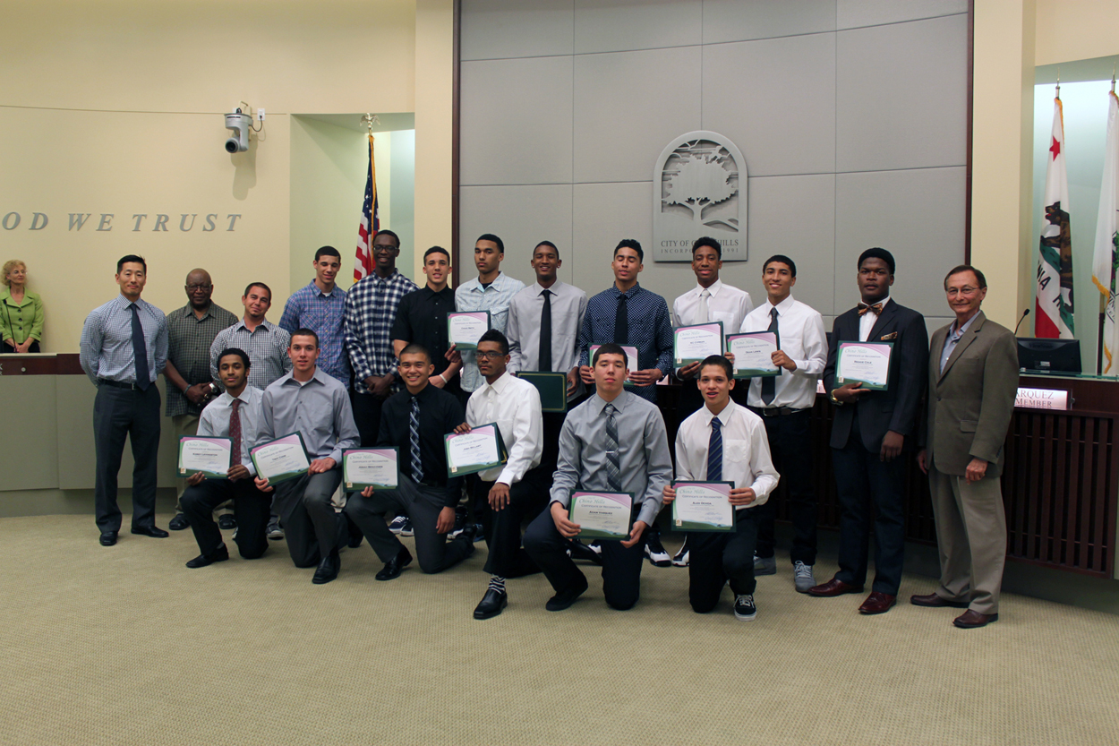Photo of Chino Hills High School Boys Basketball Team, Coaches, and Mayor Ed Graham